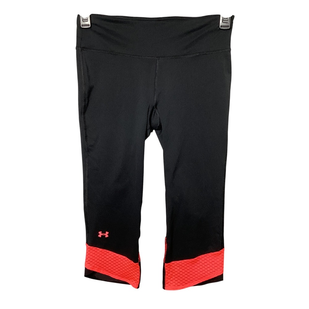Under Armour HeatGear Leggings Women Medium Black Red Compression Running Pants